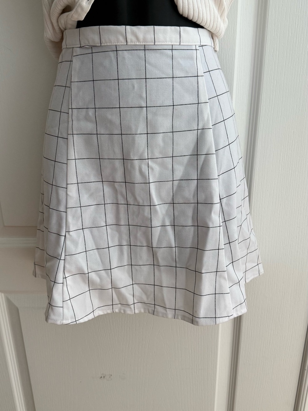 American Apparel White Skirt with Black Windowpane Grid